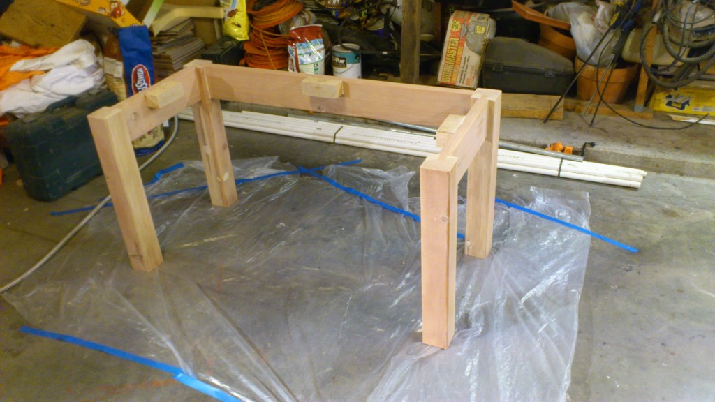 The legs, ready for staining. What we don't see is the hours of sanding I did on everything...